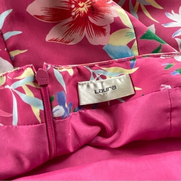 Laura Pink Floral Halter Dress Sweetheart Neckline Hawaiian Flowers Size M - Picture 6 of 9